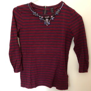 J. Crew Jeweled Necklace Striped Top